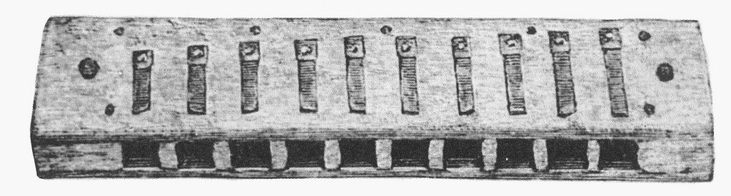 Gravure d'un harmonica métallique à bouche du XIXe siècle