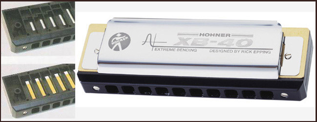 Harmonica diatonique Hohner XB-40 et vues de ses anches